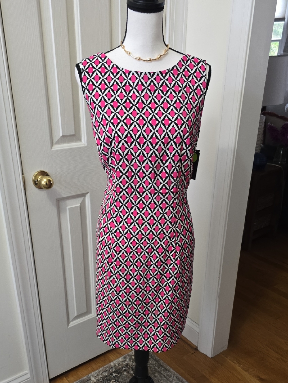 ALYX BRAND WOMEN'S PLUS PINK & BLACK SYMMETRICAL SLEEVELESS SUMMER DRESS SIZE 14